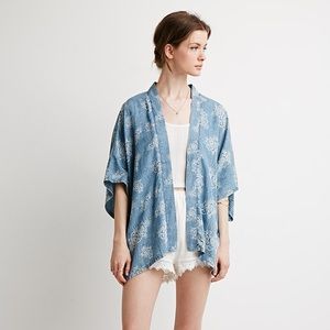 Floral Print Chambray Kimono